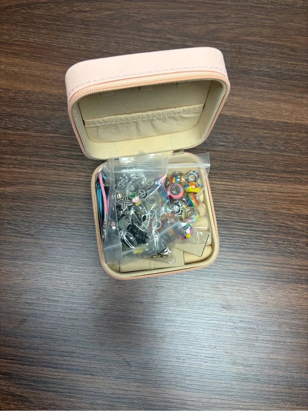 Princess pink Jewelry Case with Pink Monogram D with bracelet making supplies